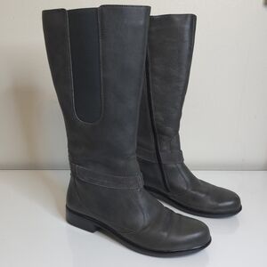 Naot Gray Leather Mid-Calf Boots Size 7 / 38 Side Zip Comfort Minimalist Boots